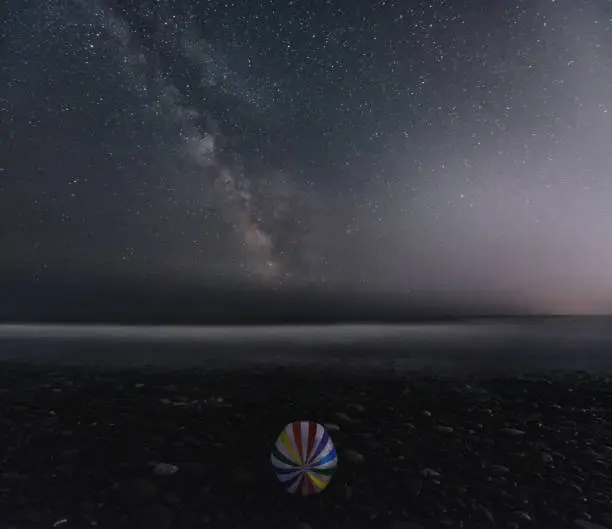 Beachball under the Milky Way.  Long exposure.