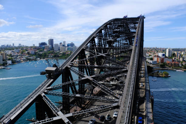 sydney harbour bridge de cima - sydney harbor - fotografias e filmes do acervo