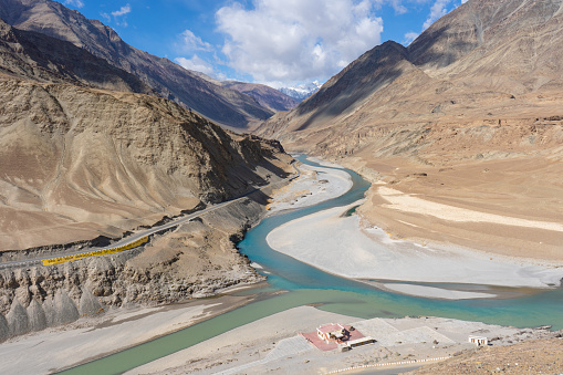 Confluence of the Indus and Zanskar Rivers are two different colors of water