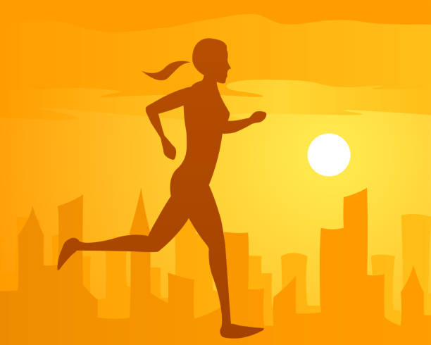 kobieta jogging i scena miejska - running jogging urban scene city life stock illustrations