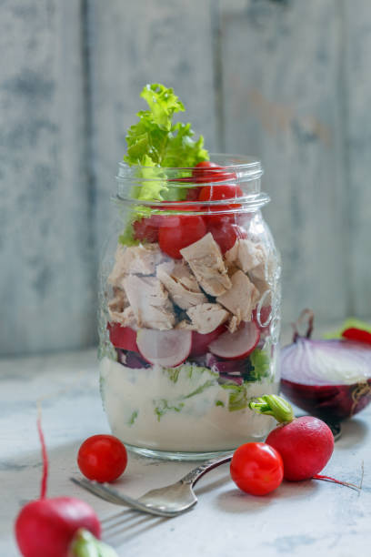 istock Homemade salad with chicken and vegetables. 954796230