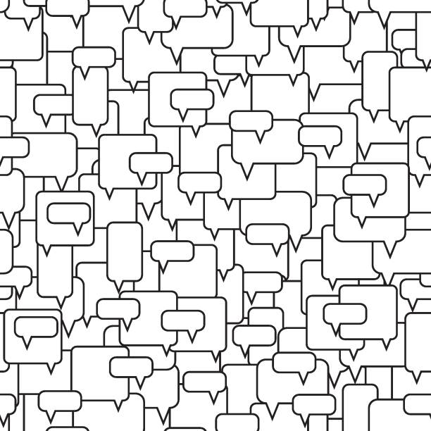 Speech bubbles seamless pattern. Speech bubbles seamless pattern. Message boxes. Diversity of opinions in the crowd. Symbolic discussion. Black and white vector illustration debate stock illustrations