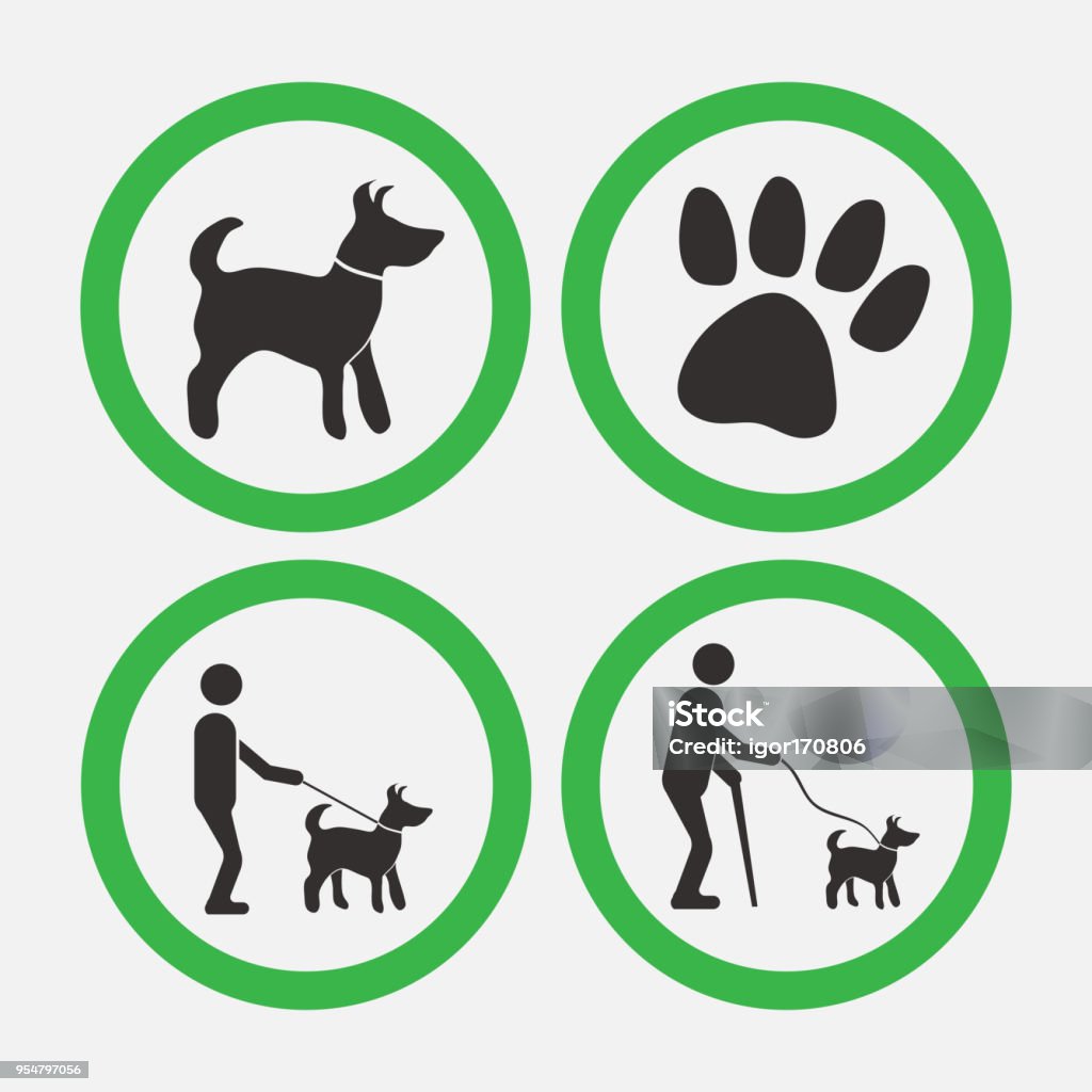 dog friendly signs, walks with dogs, man helper dog friendly signs, walks with dogs, man helper, image Service stock illustration