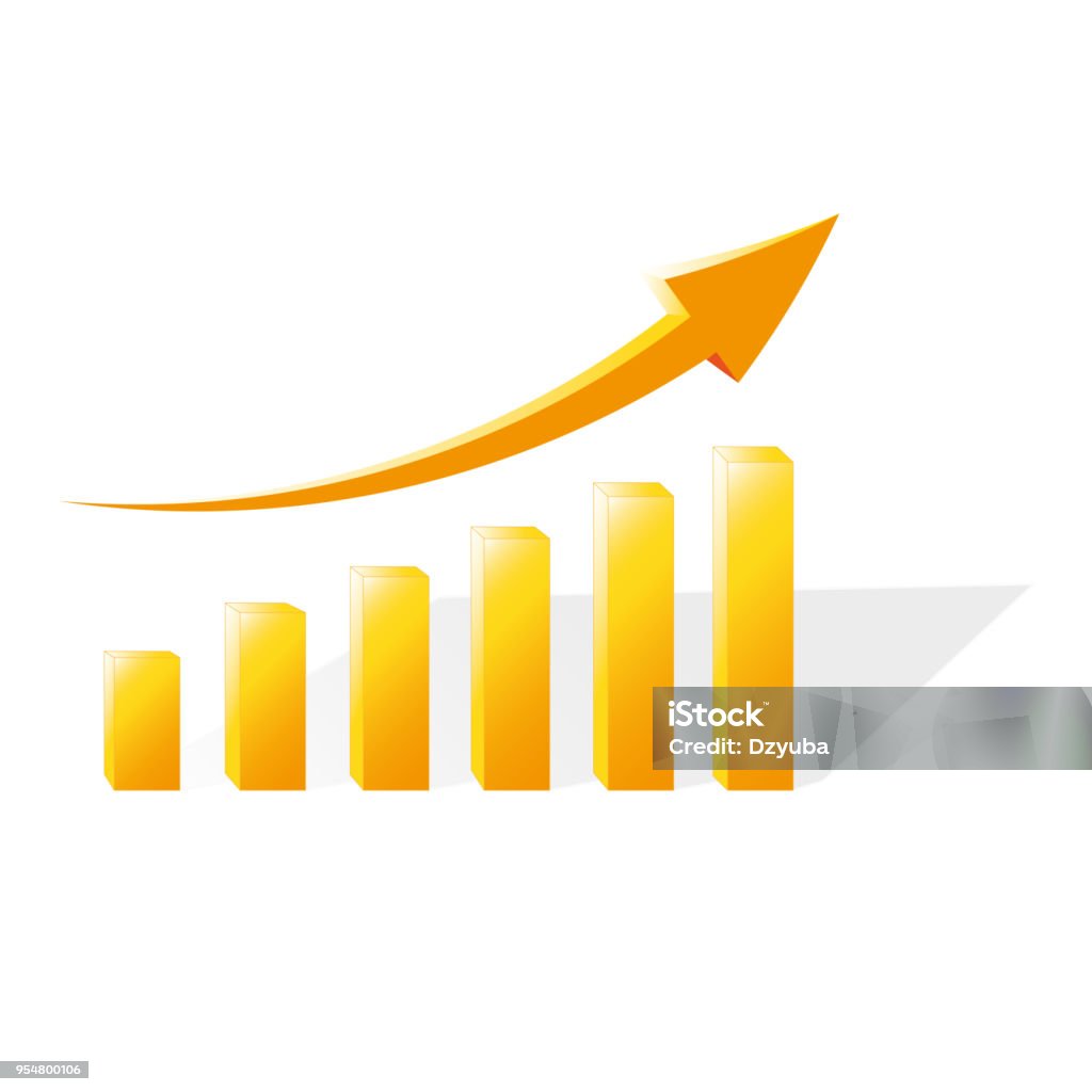 Financial chart showing Financial chart showing the growth of sales in gold color. Vector illustration. Arrow Symbol stock vector