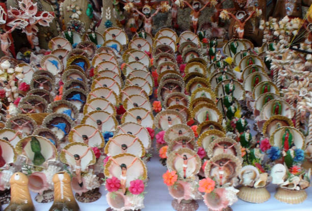 Hand made colorful ceramic pottery. Hand painted pottery. Traditional pottery fair in Pune, India.