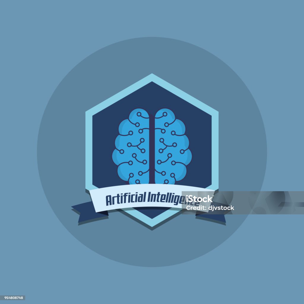 Artificial Intelligence design Emblem of artificial intelligence with brain icon over blue background, colorful design. vector illustration Abstract stock vector
