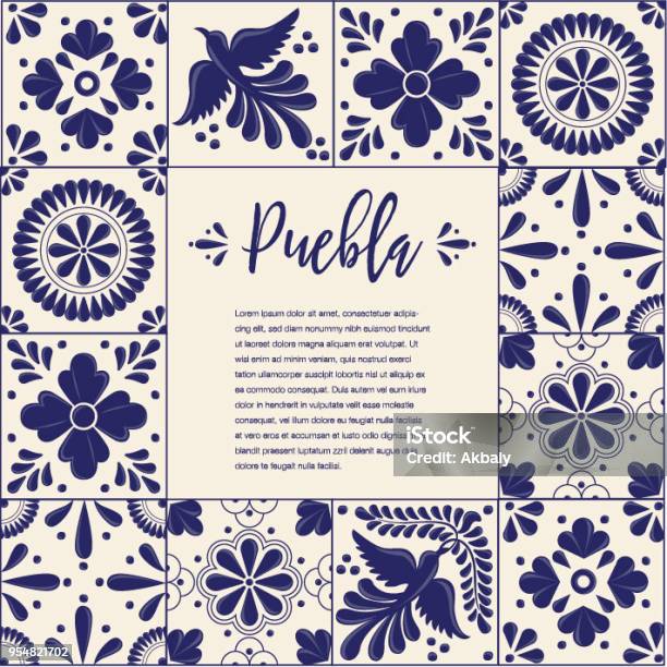 Ilustración de Azulejo De Talavera De Puebla México Composición Copia Espacio y más Vectores Libres de Derechos de Cultura mexicana
