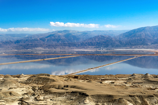 evaporation ponds on the Dead Sea between Israel and Jordan used for potash extraction