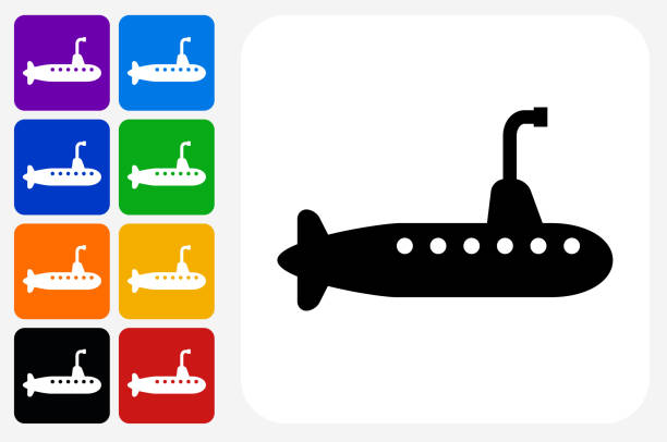 잠수함 아이콘 스퀘어 버튼 세트 - submarine navy usa military stock illustrations