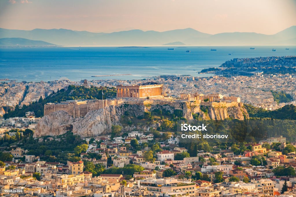 Aerial view on Athens, Greece Panoramic aerial view of Athens, Greece at summer day Athens - Greece Stock Photo