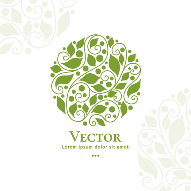 illustrations, cliparts, dessins animés et icônes de emblème organiques vecteur vert. excellent pour l’industrie de la beauté et la mode. élégant, classique de l’élément. - swirl vector decoration stencil