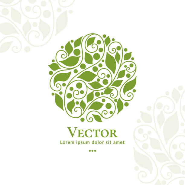 ilustrações, clipart, desenhos animados e ícones de emblema de vetor verde orgânico. excelente para a indústria de beleza e moda. elegante, clássico elemento. - floral pattern silhouette fabolous plant