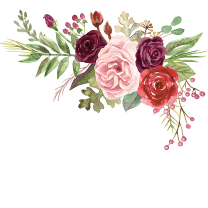 Watercolor Marsala Roses - Arte vetorial de stock e mais imagens de Convite  de Casamento - Convite de Casamento, Flor, Pintura em Aquarela - iStock