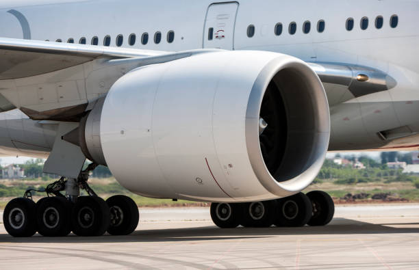 istock Boeing 777 Passenger Airplane Jet Engine and Landing Gear 954842570