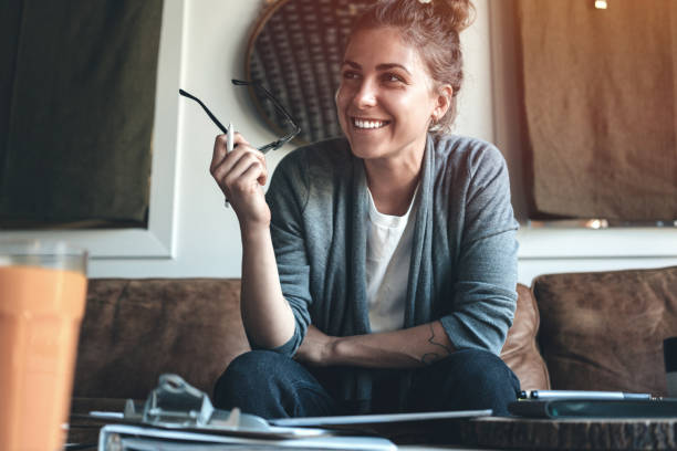 creative woman in the room stock photo