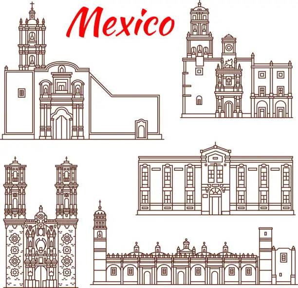 Vector illustration of Mexican travel landmark icon for tourism design