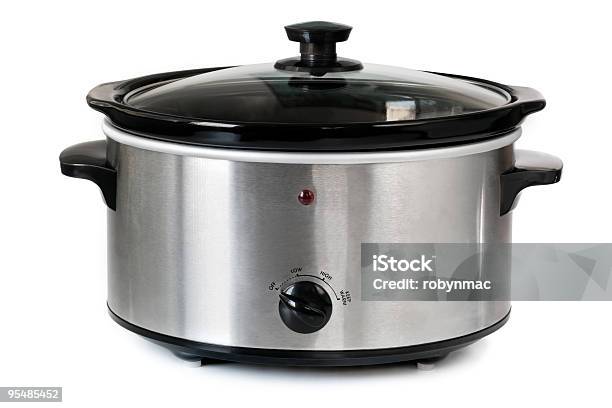 Isolated Picture Of A Silver Crock Pot Stock Photo - Download Image Now - Crock Pot, Appliance, Casserole Dish