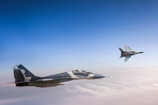 Mig-29 Fighter Jets in Flight over the clouds