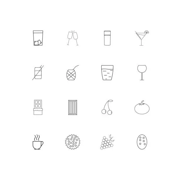 Vector illustration of Food And Drink linear thin icons set. Outlined simple vector icons