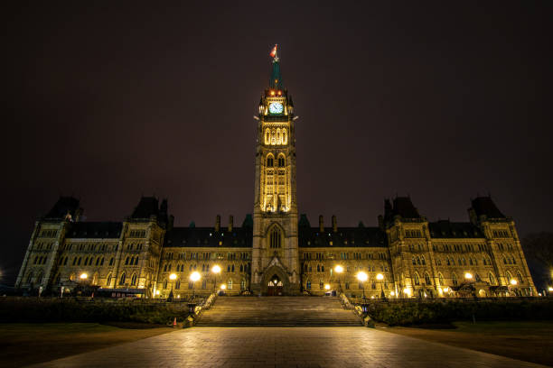 ottawa parlement 's nachts - foto’s van leiderschap stockfoto's en -beelden