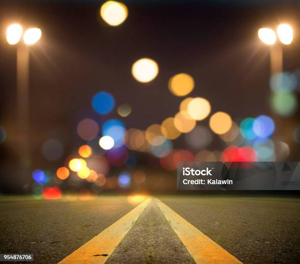 Evening Traffic The City Lights Motion Blur Stock Photo - Download Image Now - Highway, Anaheim - California, Asphalt