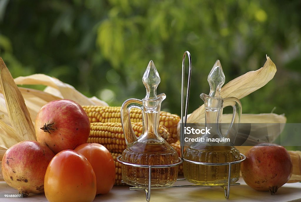 Olive Öl und Essig. - Lizenzfrei Apfel Stock-Foto