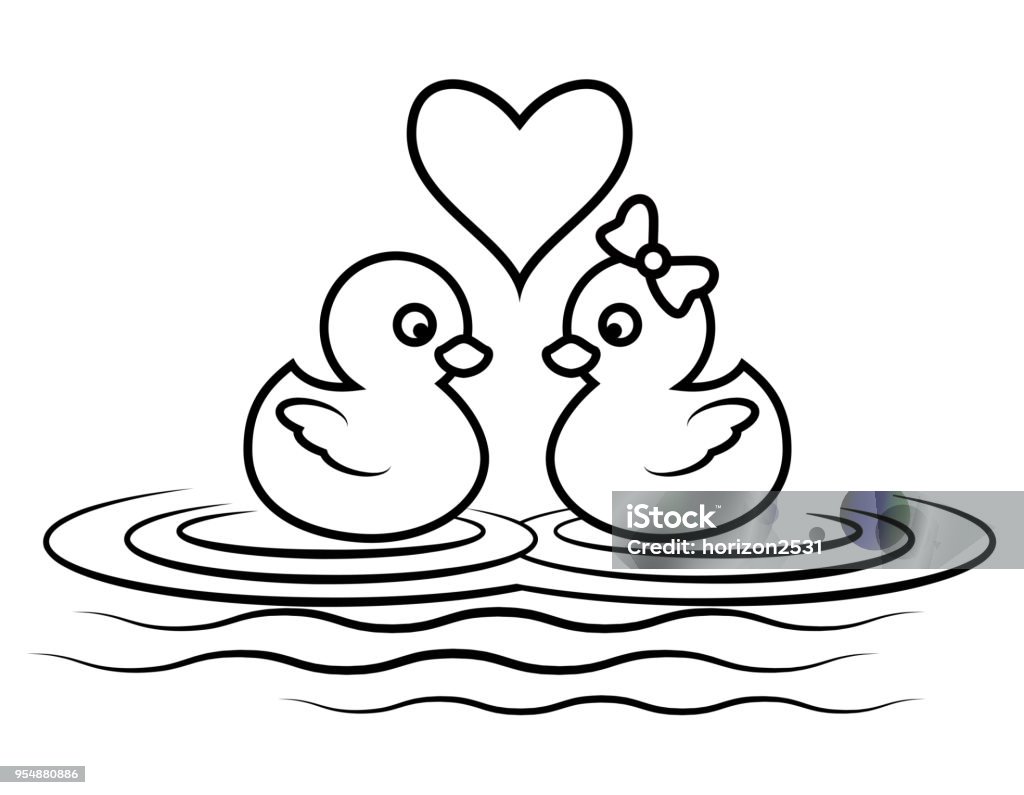 Duck cartoon outline cartoon duck lover for coloring book page, cute couple animal outline swimming, 
Vector illustration Drawing - Art Product stock vector