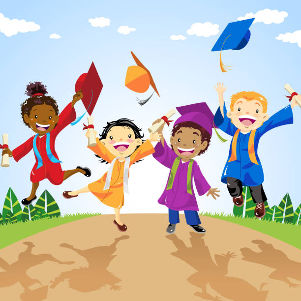Happy Graduates Multi-ethnic group of graduates throwing the mortarboard. pics for graduation free stock illustrations