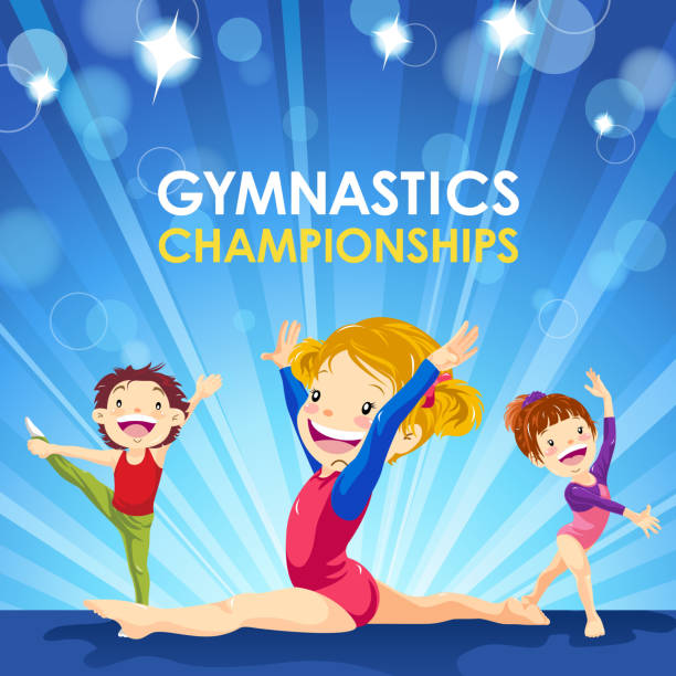 Gymnastics Championships Three kids gymnastics training for championship. gymnastics stretches stock illustrations
