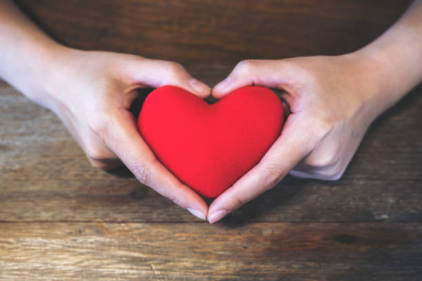 istock Closeup image of hands holding a red heart sign 954893200