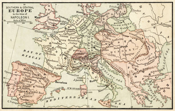 mapa europy w czasach napoleona i 1881 - napoleon stock illustrations