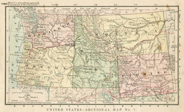 ilustrações de stock, clip art, desenhos animados e ícones de map of usa 1881 - montana map old cartography