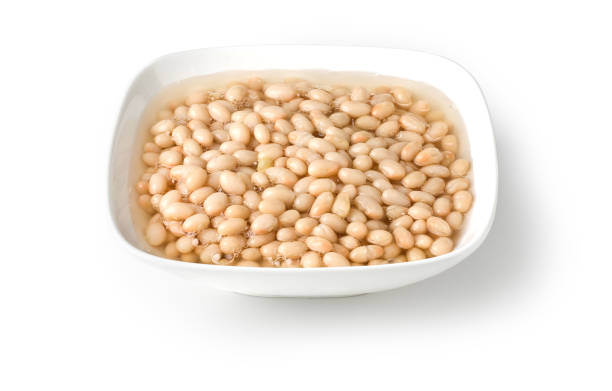 Baked Beans in a white  bowl, front to back focus, clipping path.