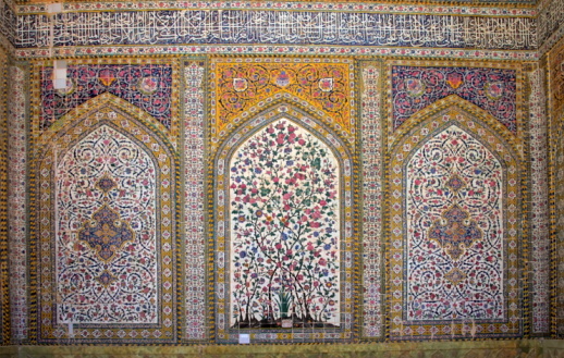 Masterpiece of the Islamic art and Quran calligraphy in the Abdulaziz-Khan Madrasah in the Bukhara, Uzbekistan