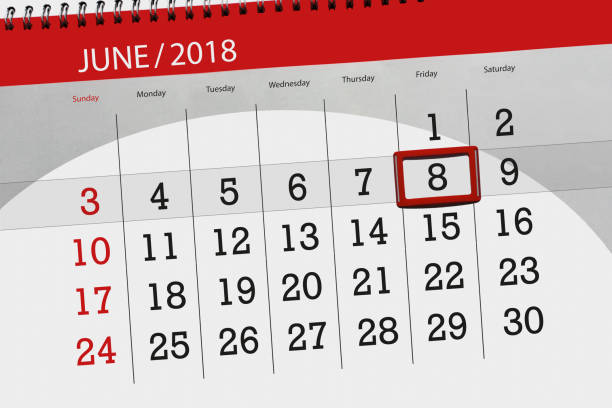 istock Calendar, day, month, business, concept, diary, deadline, planner, state holiday, table, color illustration, 2018, june 8 954900680