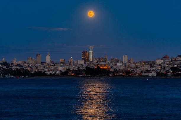 istock Panorama of moonrise above San Francisco Downtown viewed from Marina District 954905748