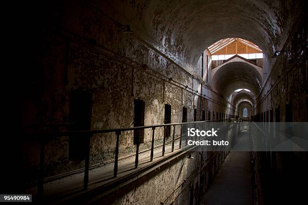 Long Dark Hallway Of Abandoned Prison Eastern State Penitentiary Stock Photo - Download Image Now