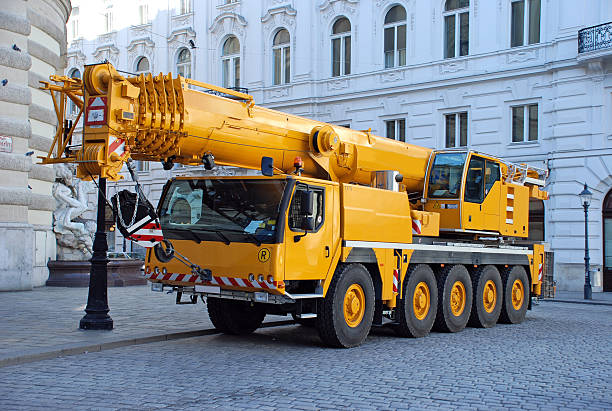 pick up and crane truck  mobile crane stock pictures, royalty-free photos & images
