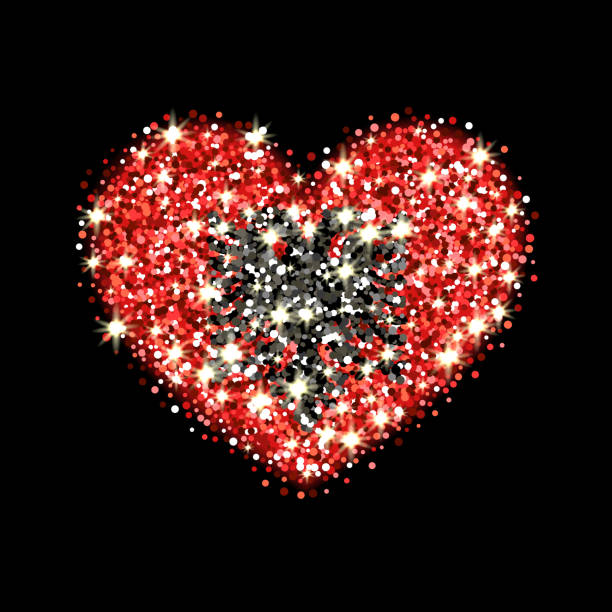 istock Albania flag sparkling heart badge 954918600