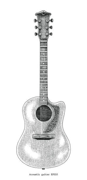 Acoustic guitar hand drawing vintage engraving illustration Acoustic guitar hand drawing vintage engraving illustration guitar drawings stock illustrations