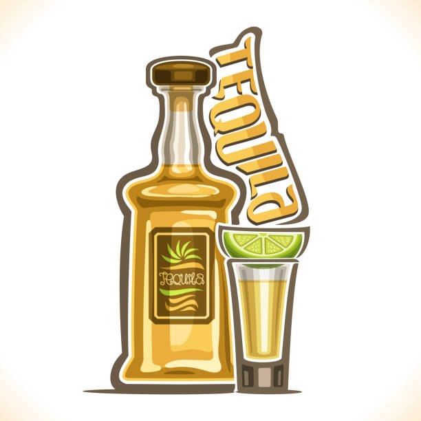 ilustraciones, imágenes clip art, dibujos animados e iconos de stock de ilustración de vector de bebida de alcohol tequila - silhouette vodka bottle glass