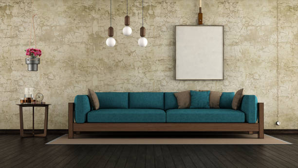 istock Living room with old wall and wooden sofa - 954922890