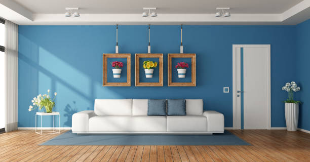 istock White and blue living room 954922920