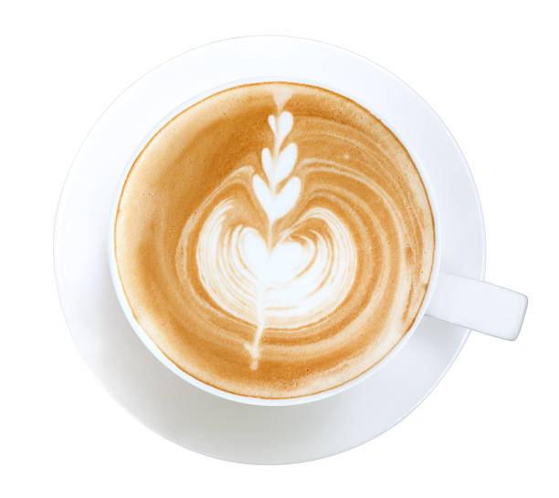 istock Top view hot coffee cappuccino latte art isolated on white background, clipping path included 954924010