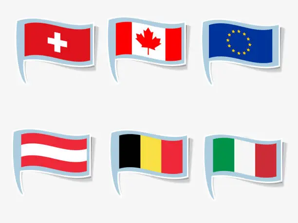 Vector illustration of Vector flags. Italy, Canada, European Union, Belgium, Austria, Switzerland