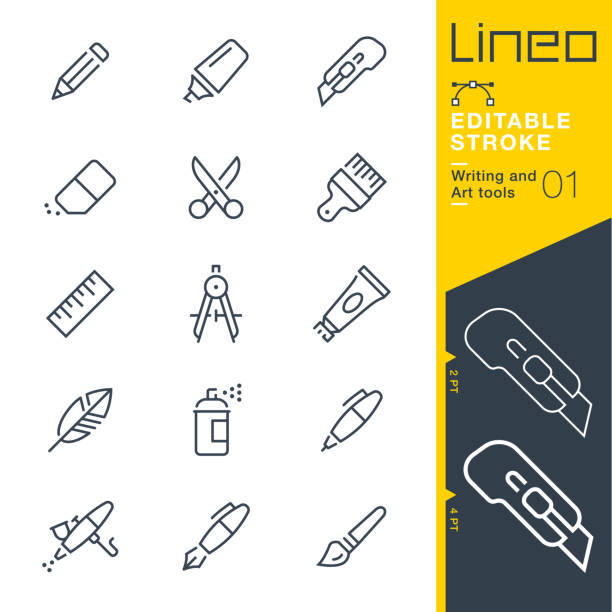 lineo 편집 가능한 뇌졸중-작성 및 아트 도구 라인 아이콘 - symbol art computer icon painted image stock illustrations