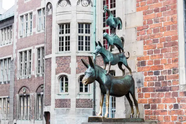 Bremen, Germany. Bronze statue by Gerhard Marcks depicting the Bremen Town Musicians, erected in 1953