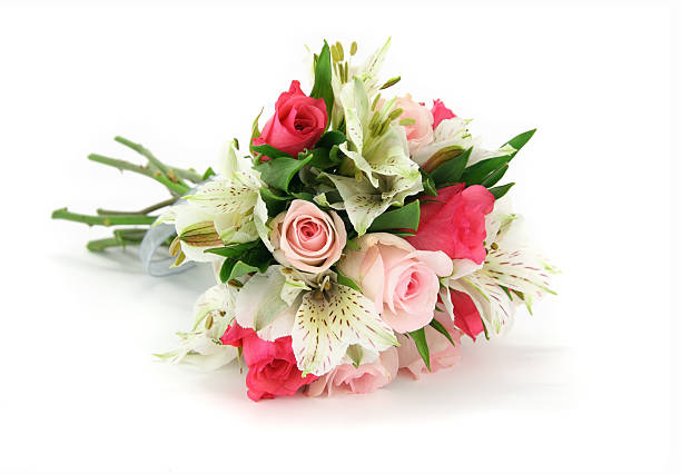 светлые и темные розовый букет изолирован на белом. - bride bouquet стоковые фото и изображения