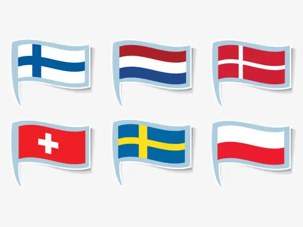 Vector illustration of Vector flags illustration. Vector flags of Finland, Netherlands, Switzerland, Sweden, Denmark, Poland