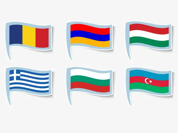 Vector illustration of Vector flags illustration. Flags of Armenia, Azerbaijan, Bulgaria, Hungary, Greece, Romania
